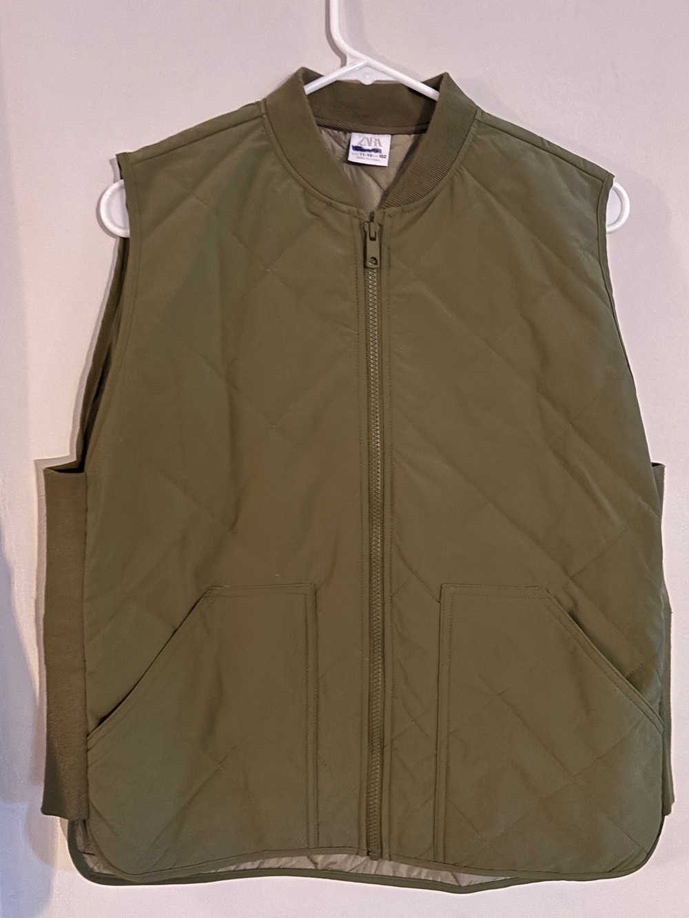 Zara Kids Quilted Zip Front Vest Size 11-12 Years Light Olive Green